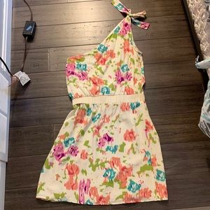 Jaloux Cream and Floral One-Shoulder Dress